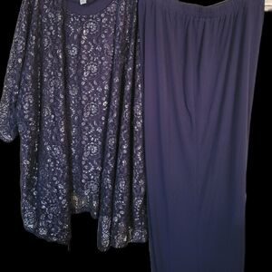 Catherines Navy Lace Top and Pant 3 Piece Set